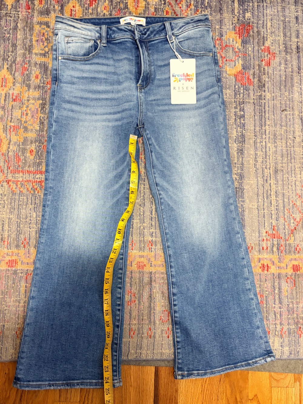 RISEN x Freckled Poppy Women's Ankle Crop Jeans - Blue Denim